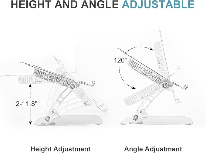 SHUWEI Laptop Cooling Stand with 3 Speed Fan, Adjustable Height Laptop Stand for Desk, Ergonimic Aluminum Laptop Cooling Pad for 10-15'' Notebook - Silver