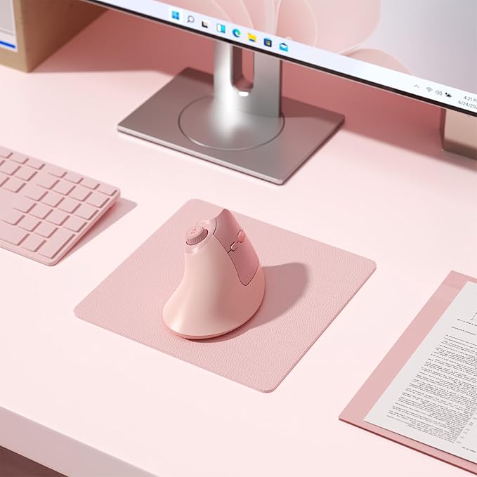 seenda Ergonomic Mouse Rechargeable, USB+Dual Bluetooth, MOU-302 Vertical Wireless Mouse with Volume Knob, Quiet Clicks, Multi-Device Cordless Mice Compatible for Windows, PC, Laptop, Mac OS, Pink