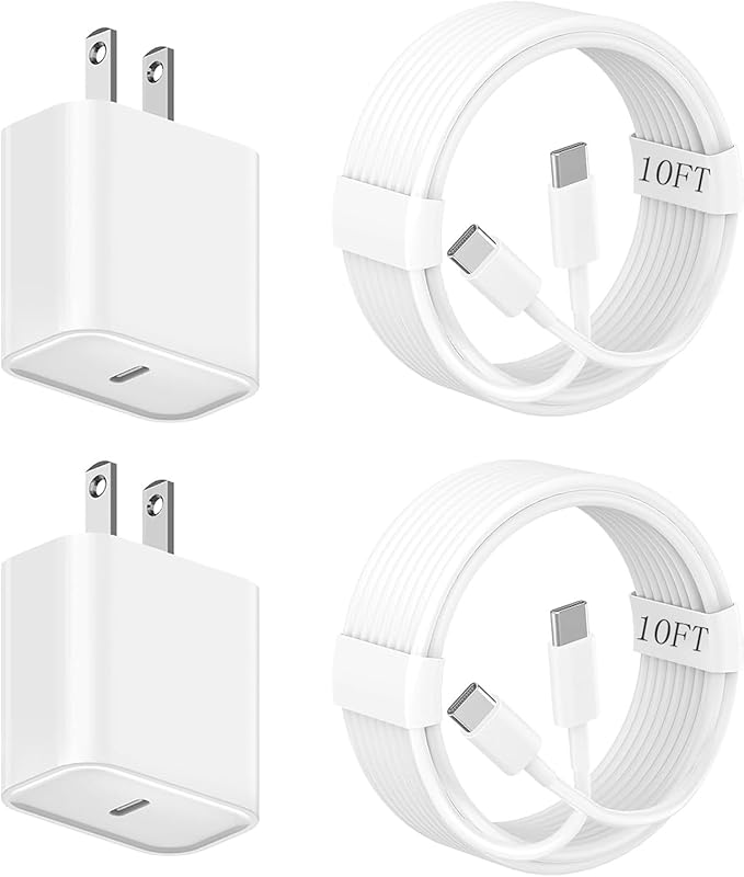 10FT Apple iPhone 17 16 Charger,2Pack Extra Long 10Foot Type C Cable Cord 20W USBC Charger Travel Plug Super Quick Charging for iPhone 17 Air/17 Pro/17 Pro Max/16e/16 Pro/16 Pro Max/15/15 Pro Max/iPad
