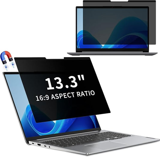 Magnetic Laptop Privacy Screen 13.3 Inch 16:9 Removable Notebook Laptop Privacy Filter Shield and Protector [Anti-Spy/Glare] Film for 13.3 inch (Width x Height: 300mm x 176mm)