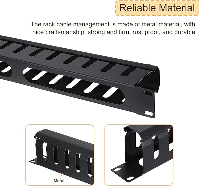 PATIKIL 1U 19 Inch Cable Management, 1 Pack 12 Slot Horizontal Rack Mount Wire Management Metal Finger Duct Wire Organizer for Network Cabinet, Black