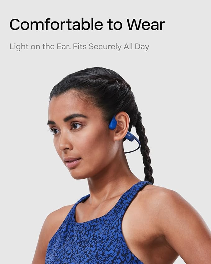 SHOKZ OpenRun with USB-C Charging - Open-Ear Bluetooth Bone Conduction Sport Headphones - Sweat Resistant Wireless Earphones for Workouts and Running - Built-in Mic, with Hair Band - Standard - Blue