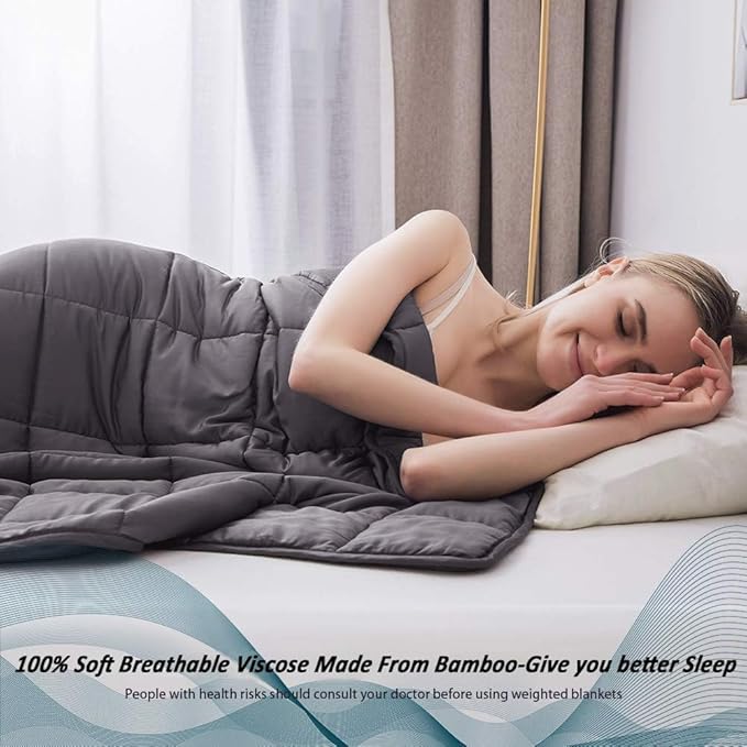 Dornroscn Weighted Blanket with Rayon | 20lbs-60’’x80’’- Queen Size Bed for Adults | Cooling Heavy Blanket Premium Glass Bead for Hot & Cold Sleepers, Dark Grey