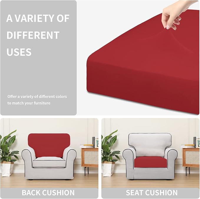Easy-Going 100% Waterproof Chair Sofa Seat Cushion Slipcovers Couch Cushion Cover Stretch Furniture Protector for Kids, Pets (Chair Cushion, Christmas Red)