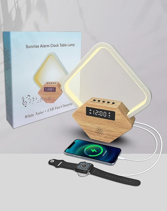 White Noise Sound Machine Smart Sleep Aid,Sunrise Alarm Clock with Wake Up Light for Heavy Sleepers Adults Baby,15 Soothing Sounds, Dimmable Night Light with Dual USB Charger,Gift for Kid Baby Mom Dad