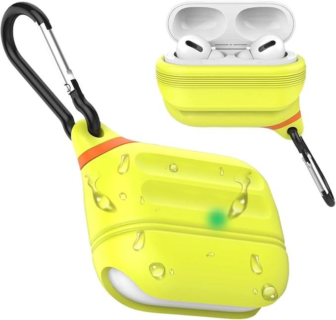 AirPods Pro Case, Waterproof Silicone Cover for AirPods Pro 2 Case | Waterproof Protection | Glow | for USB-C/Wireless | Anti-Lost | One Piece | Night Glow Yellow