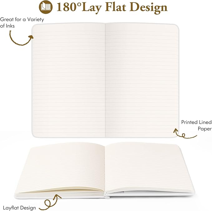 Huhuhero Notebook Journal, Lined Ruled Journal, Hardcover 120Gsm Premium Thick Paper with Faux Leather Notebook for Journaling Writing Note Taking Office School Supplies 5.25"×8.25"(1,White)