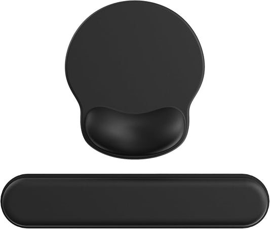 Ergonomic Mouse Pad Wrist Support Set, Memory Foam Keyboard Wrist Rest Set, Ergonomic Keyboard Pad, Non-Slip Base Mousepad（Black Set）