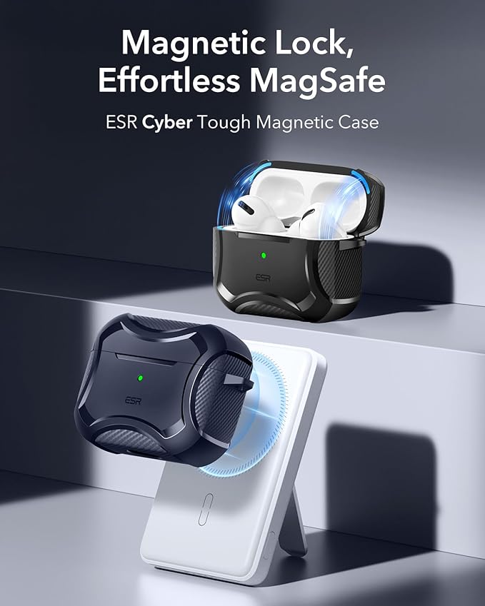 ESR for AirPods 4 Case, Compatible with AirPods 4th Generation Case (2024), Compatible with MagSafe, Powerful Drop Protection, Magnetic Lid, Cyber Series, Blue