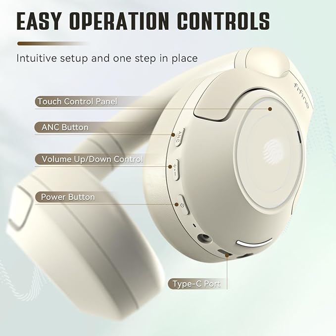 FIFINE Bluetooth Wireless Headphones, Over-Ear Headphones with 65H Battery Life, Touch Control Panel for Music, Cellphone Calls, Noise Cancellation Headset with Soft-Earpads for Home Office-X3 White