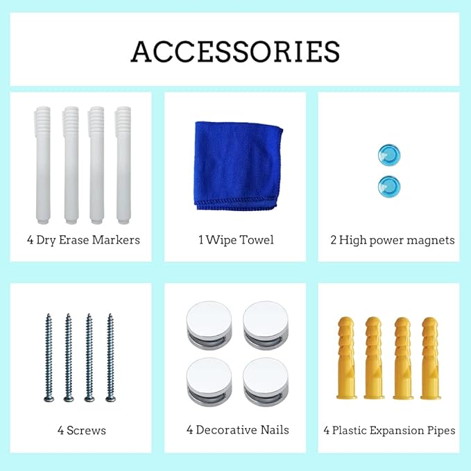 DEVELOP Magnetic Black Glass Dry Erase Board 24 x 18 Inches (60 x 45 cm), Small Frameless Wall Mounted Writing Glass Whiteboard with 4 Markers, 2 Magnets, 1 Eraser