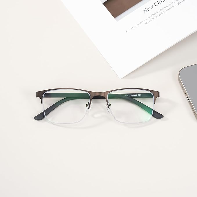 GUDVUE Mens Blue Light Glasses Rectangle Computer Glasses Gaming Glasses, Grey/Gunmetal