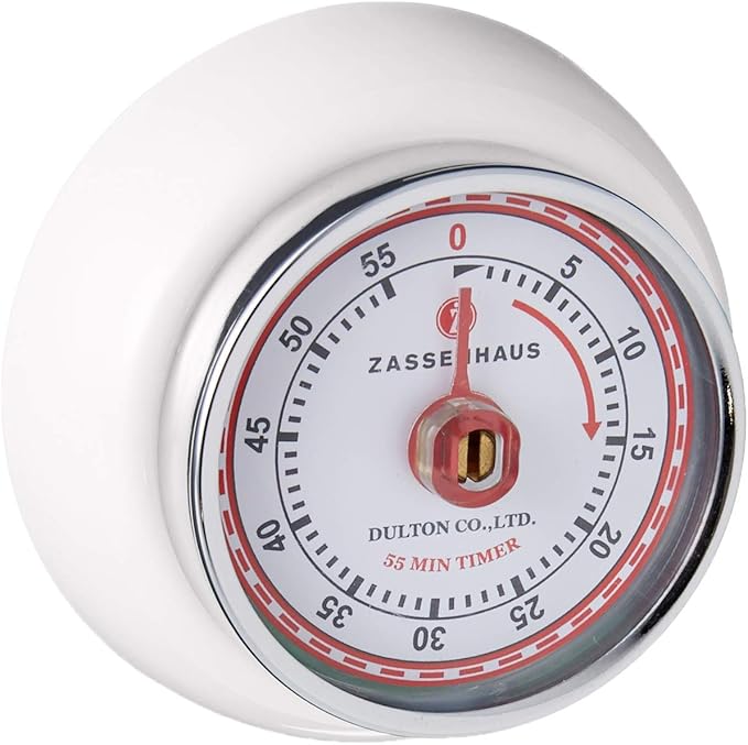Zassenhaus Magnetic Retro Kitchen Timer, Classic Mechanical Cooking Timer (White)