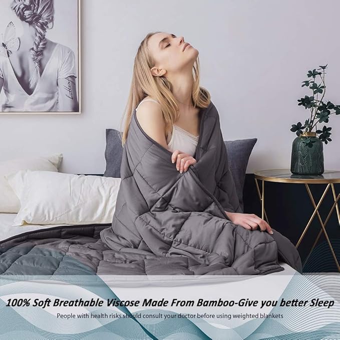 Dornroscn Weighted Blanket with Rayon | 20lbs-60’’x80’’- Queen Size Bed for Adults | Cooling Heavy Blanket Premium Glass Bead for Hot & Cold Sleepers, Dark Grey