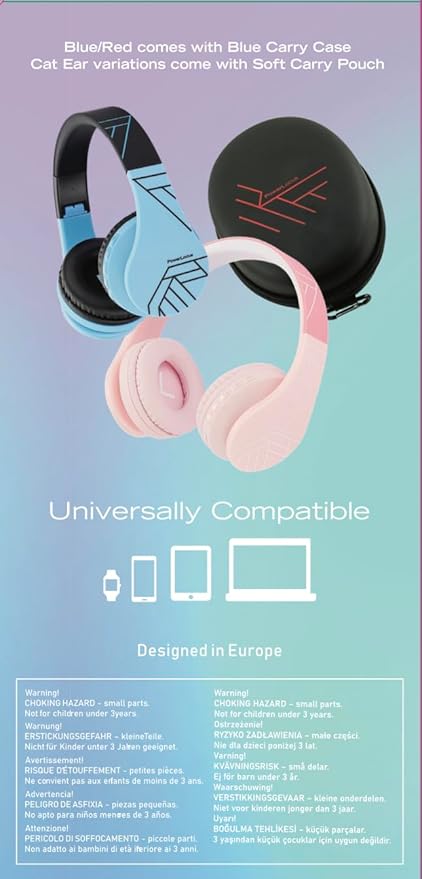 PowerLocus Bluetooth Headphones for Kids, Wireless Foldable Headphones Over Ear, Headphone with Microphone, 85DB Volume Limit, Wireless and Wired Headset with Micro SD, FM for Cellphones, Tablets, PC