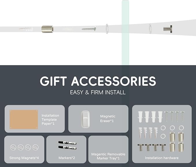 Magnetic Monthly Calendar Glass Whiteboard - Glass Dry Erase Board 48"x36" Large Frameless Glass Board for Walls Office School and Home