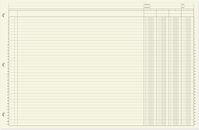 BookFactory Ledger Sheets/Large 4 Column Accounting Ledger Columnar (Four Columns) Loose Leaf Paper - 17'' x 11'', 50 Pages, Loose Leaf, 3 Hole Punched (SHEET-050-CLCLL(17x11-Ledger-4)-AX)