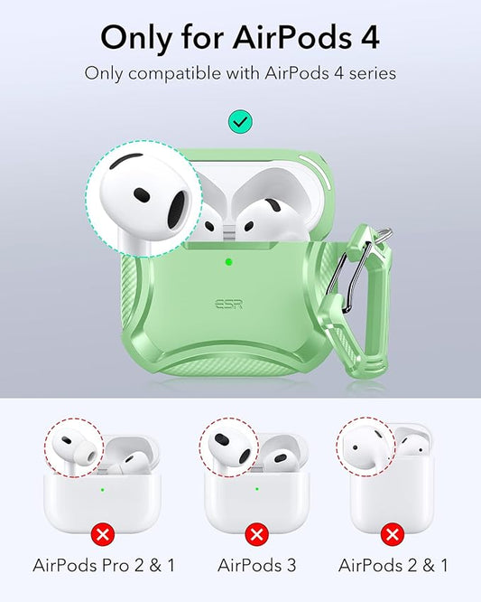 ESR for AirPods 4 Case, Compatible with AirPods 4th Generation Case (2024), Compatible with MagSafe, Powerful Drop Protection, Magnetic Lid, Cyber Series, Light Green