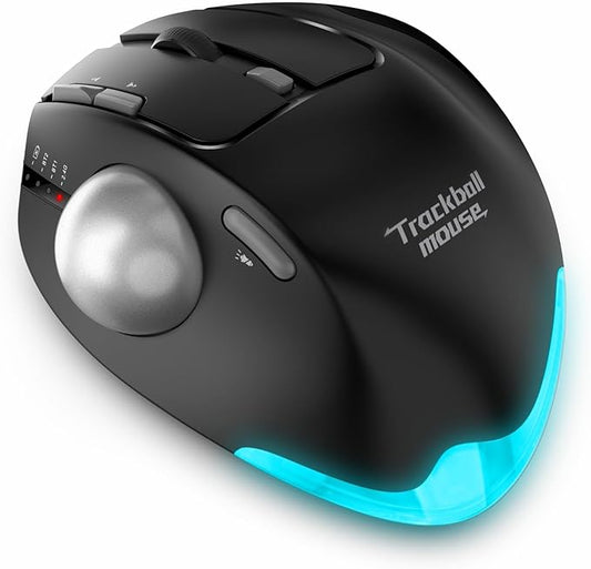 zelotes Wireless Trackball Mouse,Bluetooth Mouse,Rechargeable,4800 DPI, 2-in-1(BT 5.0/3.0+2.4GHz USB Receiver), 8 Buttons,Ergonomic Design,LED Lighting,for Laptop, PC, Pad,Black