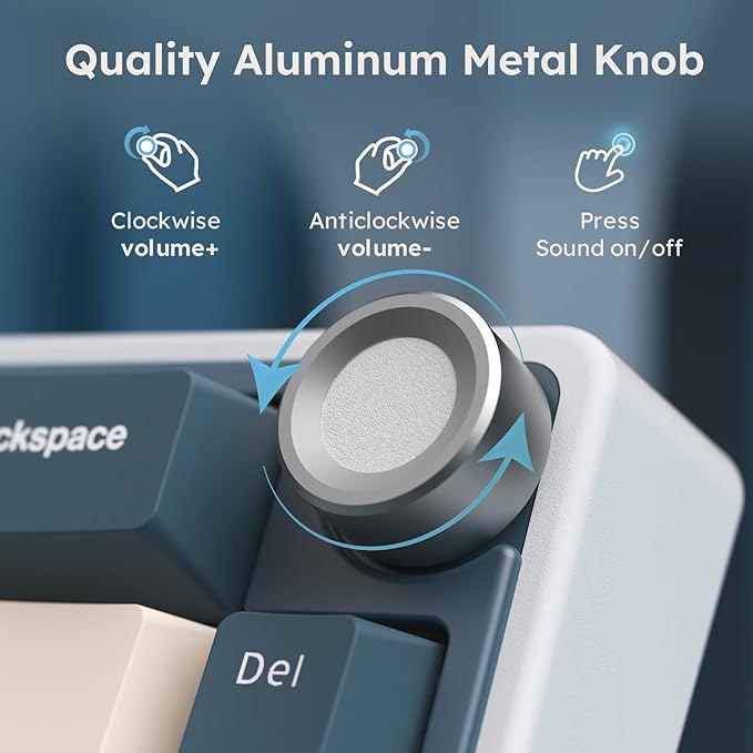 RK ROYAL KLUDGE R65 Wireless Mechanical Keyboard with Volume Knob, Tri-Mode 2.4G/USB-C/BT Gasket Mounted 60% Gaming Keyboard with 66Keys, PBT Keycaps, QMK/VIA, Hot Swappable Cream Switch, Blue