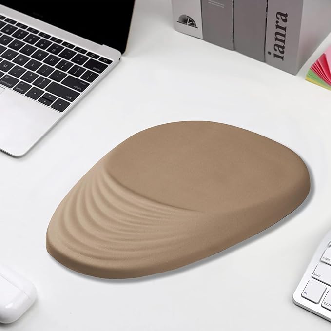 Ergonomic Mouse Pad Wrist Support, Mouse Pad with Wrist Rest, Entire Memory Foam & Non-Slip PU Base MousePads with Stepped-Wedge Design for Pain Relief, Desk, Office, Home, Beige