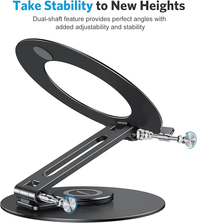 OMOTON Adjustable Laptop Stand with 360 Rotating Base, Ergonomic Laptop Riser for Collaborative Work, Dual Rotary Shaft Fully Foldable for Easy Storage, Fits All Laptops up to 16 inches, Black