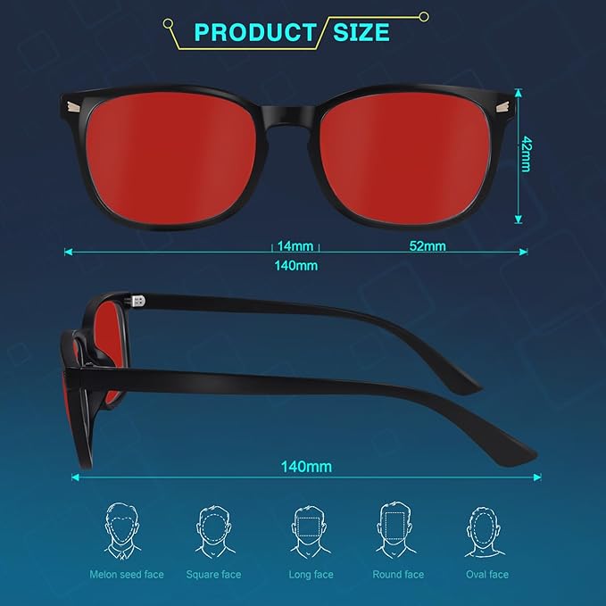 Red Lens Glasses Blue Light Glasses Men Women - 99.9% Blue Green Blocking for Computer, Gaming, TV, Phone Screens
