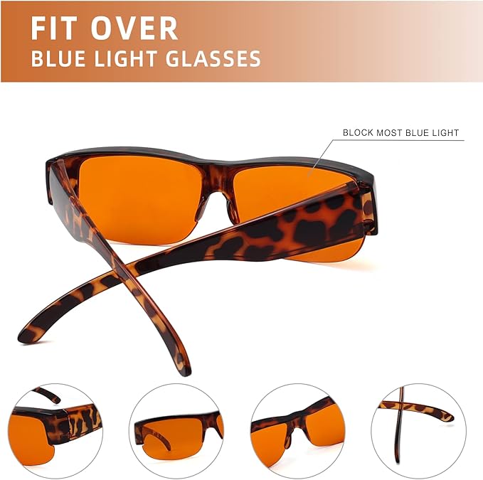 Eyekepper 100% Blue Light Reduction Fitover Anti-Blue Blocking Computer Eyeglasses with Amber Lenses