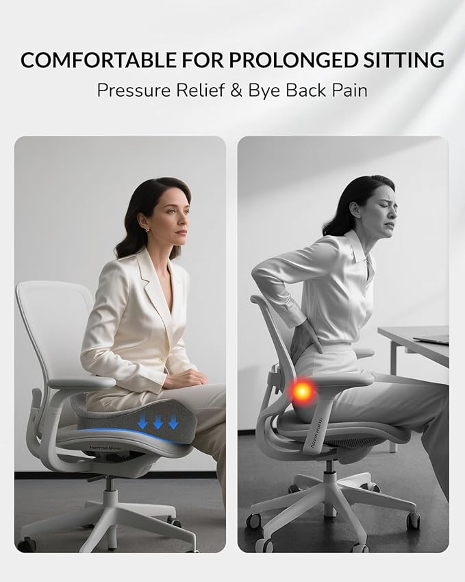 Extra Large Seat Cushion - Memory Foam Office Chair Cushion, Ergonomically Designed for Office & Car Seats, Relieves Pain from Prolonged Sitting & Sciatica