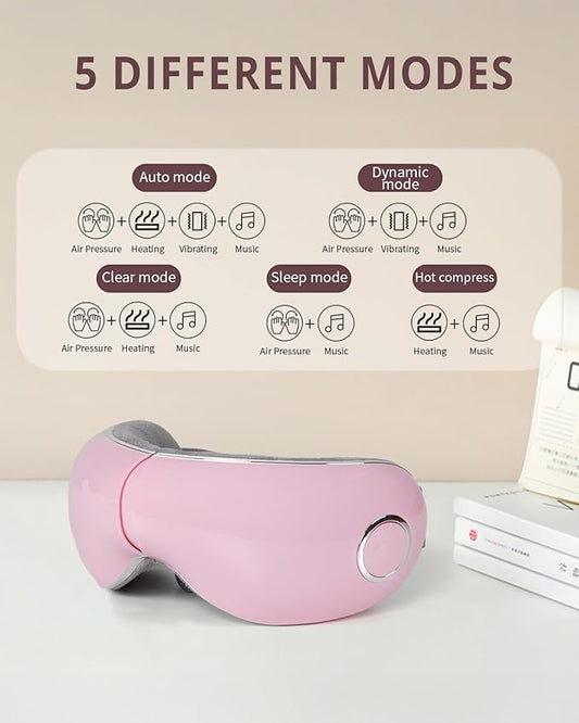 iRest Eye Massager with Heat Compression and Vibration,Smart Eye Mask Massager for Migraine Improve Sleep,Eye Massage for Relieve Eye Strain Dry Eye Dark Circles Eye Bags,Ideal Gift for Love,Pink