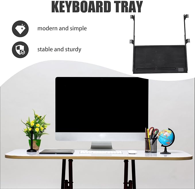 jojofuny 1 Set of Keyboard Tray Under Desk, Keyboard Sliding Tray Under Desk, Keyboard Drawer Slide Tray, Keyboard Shelf, for Home and Office, 51.50X27.00X3.50CM, Black, RJ19G6V1T819H347EMK6E92VY