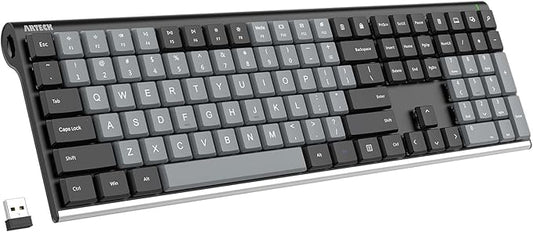 Arteck Mechanical 2.4G USB Wireless Performance Keyboard, Tacktile Quiet Brown Switches, Stainless Steel Low Profile for PC/Desktop/Laptop/TV and Windows 11/10 Built in Rechargeable Battery Black