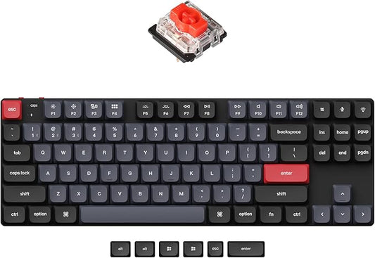 Keychron K1 Pro TKL Layout Ultra-Slim QMK/VIA Custom Bluetooth Wireless/USB Wired Mechanical Keyboard with Hot-Swappable Low-Profile Gateron Red Switch, RGB Backlight PBT Keycaps for Mac Windows Linux