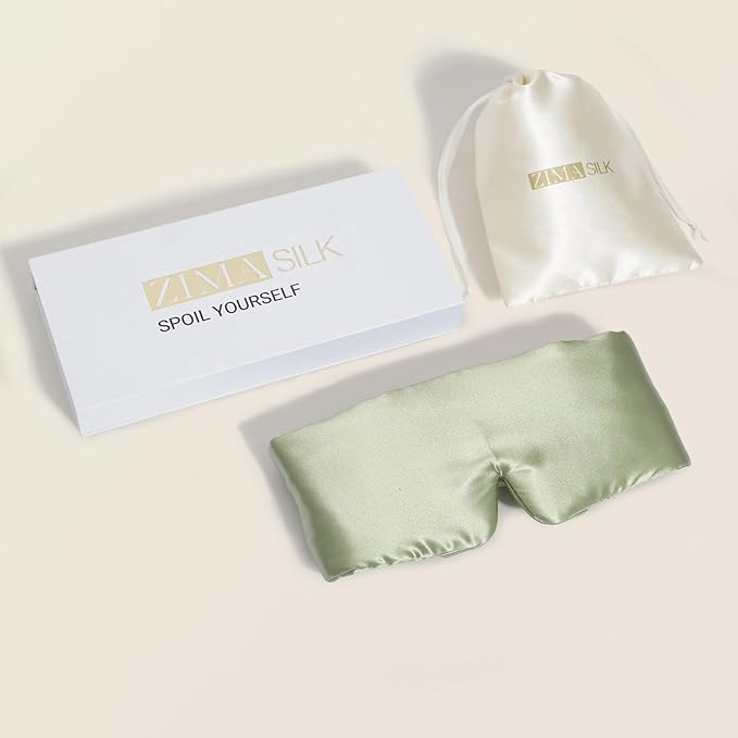 ZIMASILK 100% 22 Momme Mulberry Silk Sleep Mask - Full Silk Filled, Ultra-Soft & Breathable, Face-Hugging Blackout Eye Cover for Sleeping (Sage Green)
