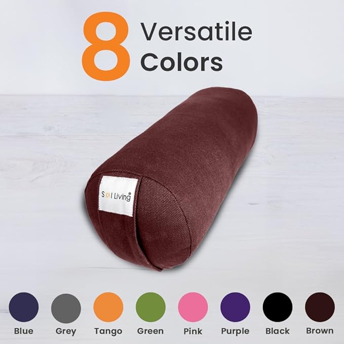 Sol Living Yoga Bolster Pillow for Restorative Meditation - 100% Cotton Cylindrical Cushion with Washable Cover for Balance Support in Asana Poses