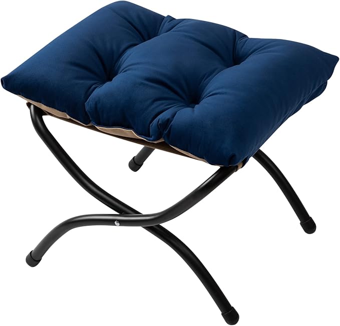 HollyHOME 15"(H) Folding Footrest Stool, Upholstered Small Foldable Ottoman, Accent Padded Sofa Foot Stool for Lazy Chair, Metal Frame Portable Foot Rest Ottoman for Living Room, Bedroom, Royal Blue