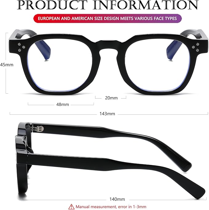 AIEYEZO Retro Blue Light Glasses for Men Women Square Thick Framed Eyeglasses Trendy Vintage Computer Glasses