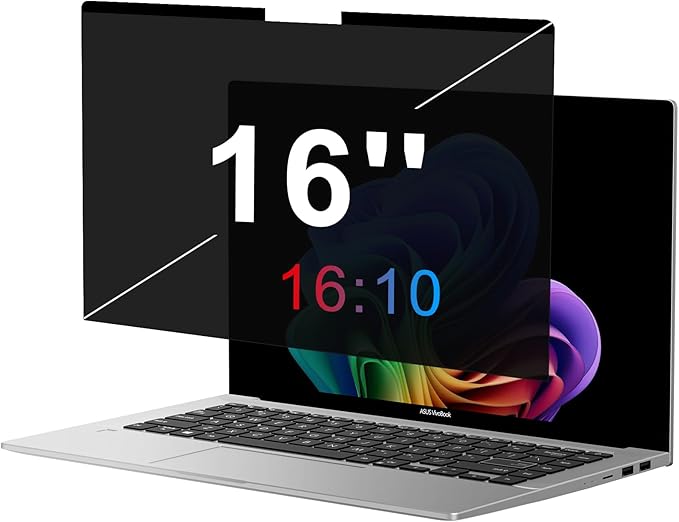 OMOTON Magnetic Laptop Privacy Screen 16 Inch 16:10, Anti-Spy Filter, Matte Anti Glare Blue Light Protector, Easy Install & Remove