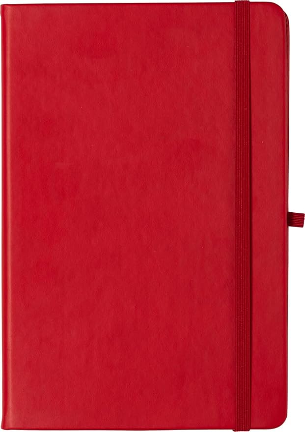 Eccolo Hardbound Writing Journal, Cool Jazz, 192 Pages of White Lined Paper with Elastic Band Closure, Lay Flat Design, Interior Gusset Pocket and Double Bookmarks (Red, 5.75-x-8.5 Inches)