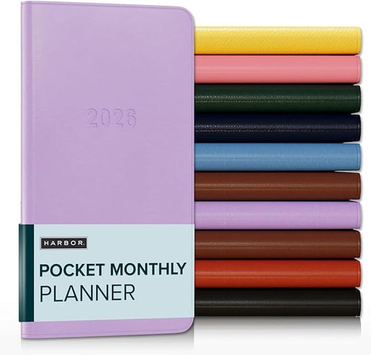 Harbor Pocket Monthly Planner 2025-2026, Calendar Planner and Notebook, Durable Faux Leather, 18 Months, 96 Pages, Softcover & Lightweight - Cambridge Lavender - 6 x 3.25 "