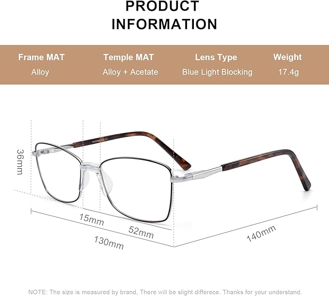 RB. Pilot Reading Glasses Spring Hinge Readers for Women Blue Light Blocking Computer Metal Frame Acetate Legs