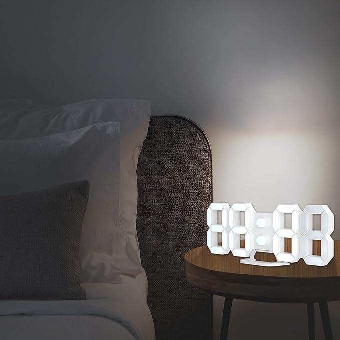 EDUP HOME 3D LED Digital Wall Clock/Desk Alarm Clock with Remote Control for Kitchen Bedroom Office, 9.7" LED Night Light Decor Clock Adjust Brightness 12H/24H Time Date Temperature, Great Gift