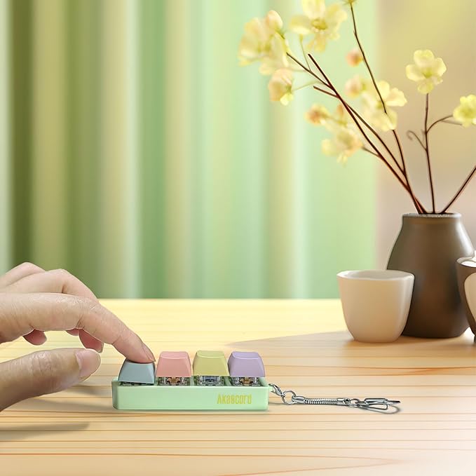 Keyboard Fidget Toy, Finger Fidget Clicker Keychain Accessories Autism Sensory Toys Stress Relief for Adults (Four Colors)