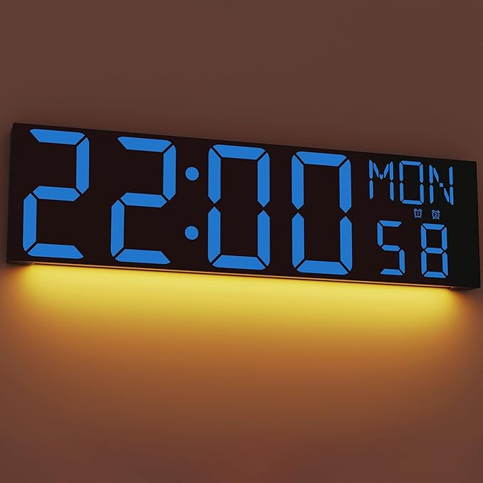 JALL 30" Large Digital Wall Mount Clock with Remote Control, Alarm, Big LED, Countdown, Auto DST, Temperature for Living Room Classroom Desk, Xmas, Birthday Gift for Senior Men Women Mom Dad, Blue