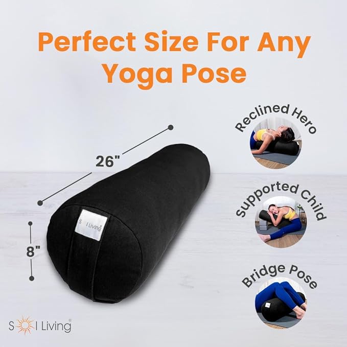 Sol Living Yoga Bolster Pillow for Restorative Meditation - 100% Cotton Cylindrical Cushion with Washable Cover for Balance Support in Asana Poses
