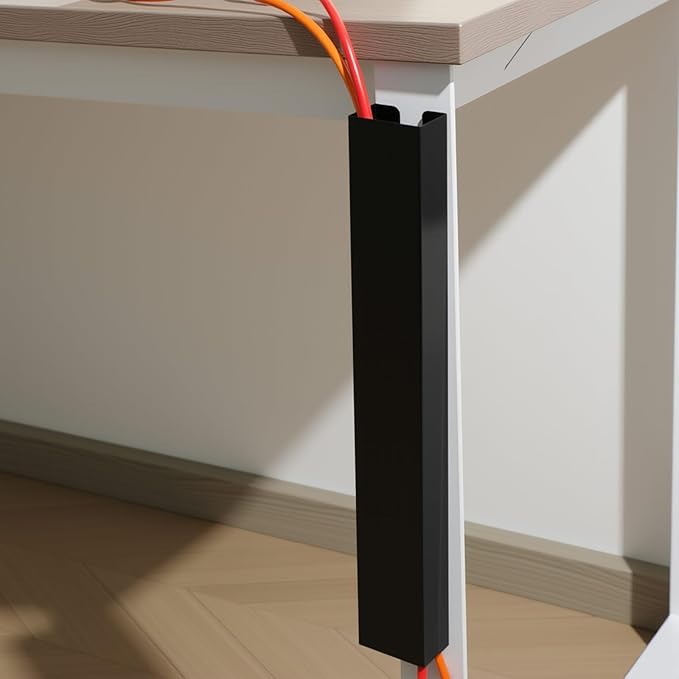 Blulu 2 Pack Black Steel Magnetic 14 Inch Cable Management Channel for Under Desk Leg Vertical Wire Hider Cover Desk Cable Organizer No Drill Cord Organizer Cord Hider Management for Home Office