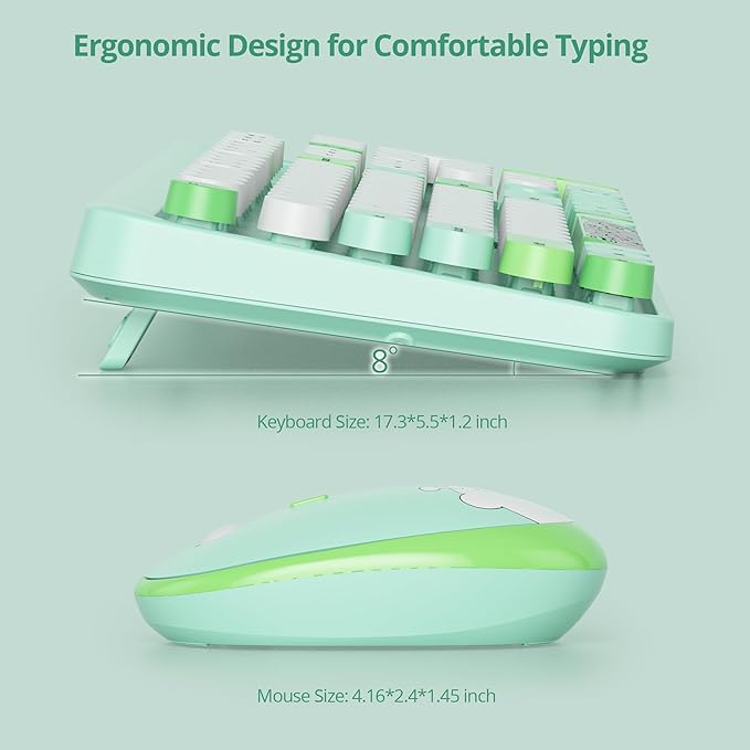 GTSP Green Typewriter Wireless Keyboard and Mouse, Office Full-Sized Colorful 2.4G Cute Aesthetic Keyboard for Computer, Laptop, PC Desktops（Green）