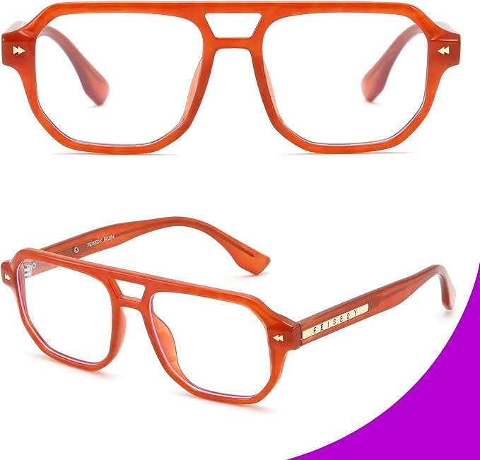 FEISEDY Aviator Blue Light Glasses for Men Women, Retro 70s Style Design Anti Glare Digital Eyestrain & Daily Wear B0284
