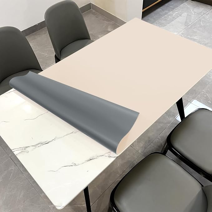 Leather Table Cover,1.8mm Thick,42x96 Inch Table Protector,Table Protector for Dining Room Table,Dining Table Cover,Table Cover Protector.(Off White+Light Gray,42x96)