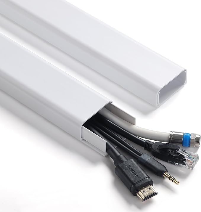 Cord Hider Wall 48in (3X L16in), X-Large Cable Management Kit for 4-7 Wires, Self-Adhesive Cord Organizer, TV Wire Cover Hide Cords Wall Mounted TV, Cable Raceway White, W1.5in H0.8in